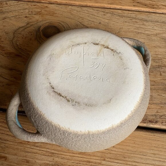 Aqua Taupe Winfield Pottery Covered Soup Chili Casserole Dish Pasadena READ - Picture 10 of 16